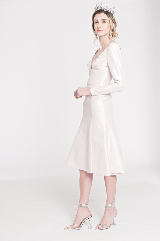 THE ESOTERIC - BLUSH COCKTAIL DRESS WITH SLEEVES AND SLIT DETAIL