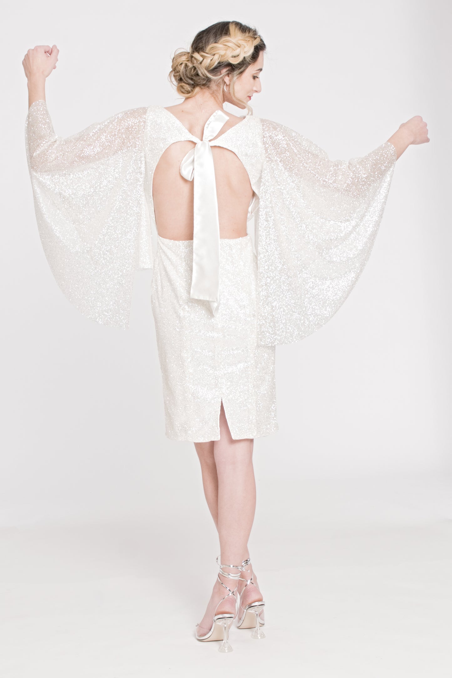THE ASTRAL - HEAVY SPARKLE COCKTAIL DRESS WIT CAPE SLEEVES AND OPEN BACK DETAIL