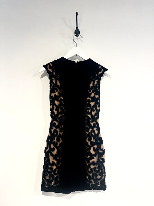 BLACK/NUDE VELVET MINI DRESS