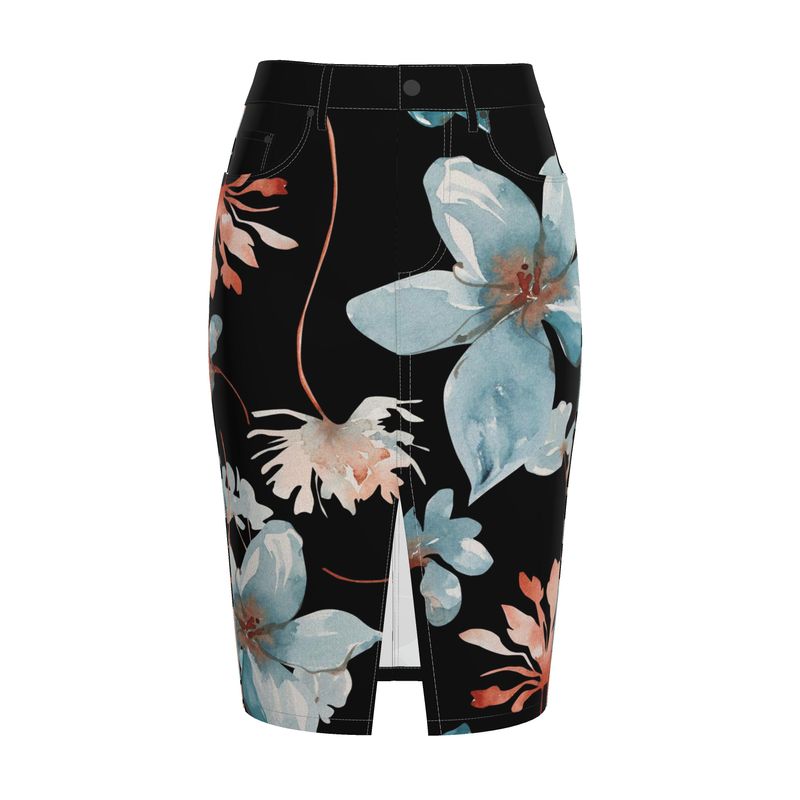 Nuit Florale, Denim Midi Skirt