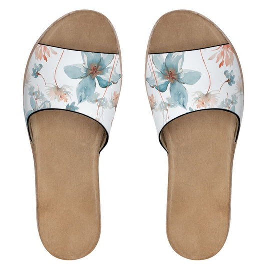 Nuit Florale, Womens Leather Sliders