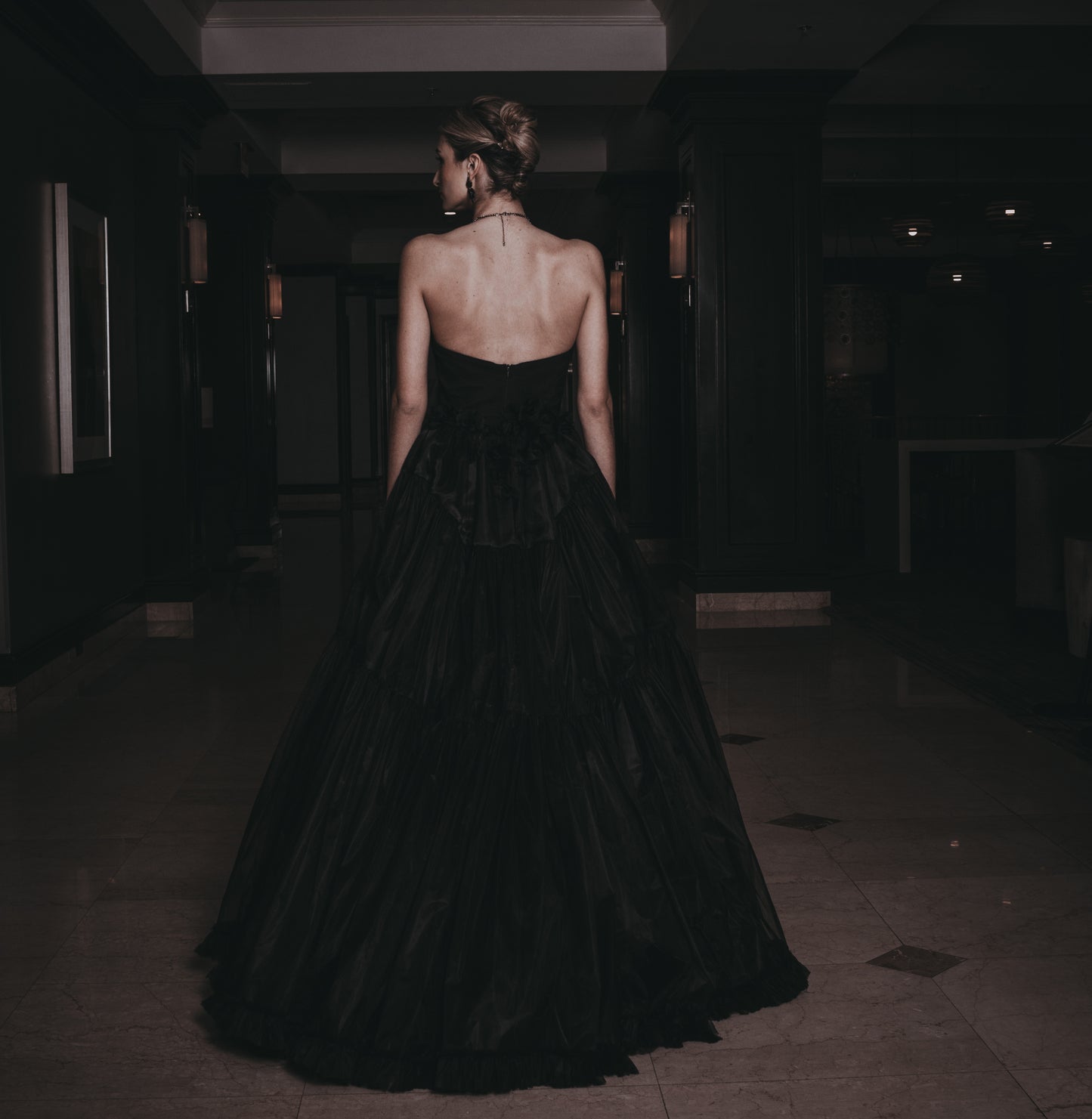 THE COURAGEOUS LADY - FITTED SEQUIN GOWN WITH ORGANDY OVERSKIRT