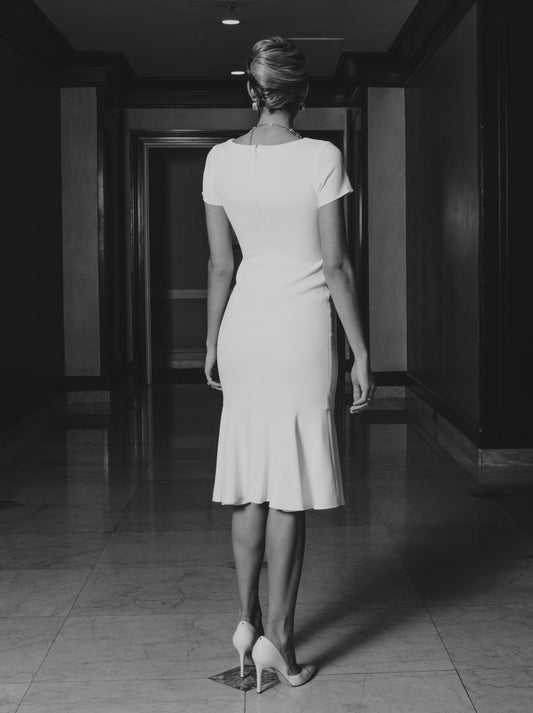 THE DARLING LADY - CREPE COCKTAIL WITH PEPLUM DETAIL