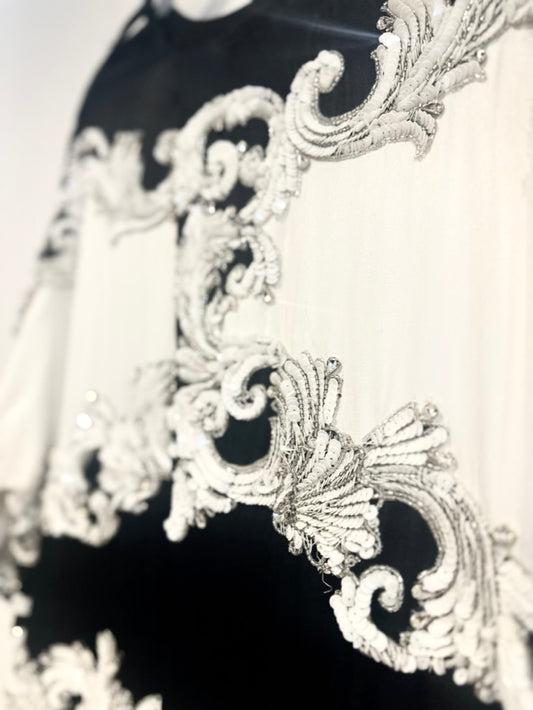 BLACK AND WHITE EVENING TOP AND PANT SET