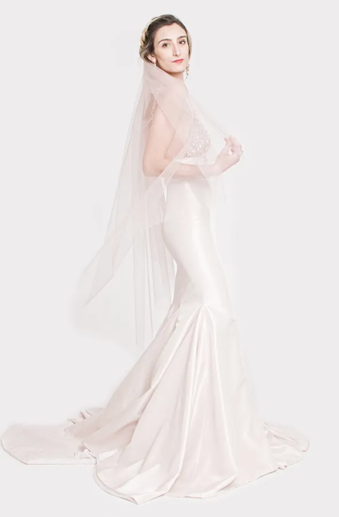 THE PHILAUTIA - PINK FITTED GOWN WITH BEADED TOP