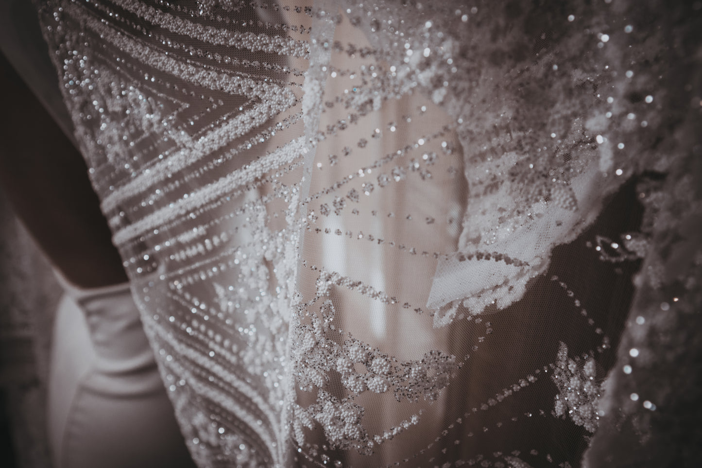 THE CAPTIVATING LADY - FITTED CREPE GOWN WITH CRACKED ICE LACE CAPE SLEEVES
