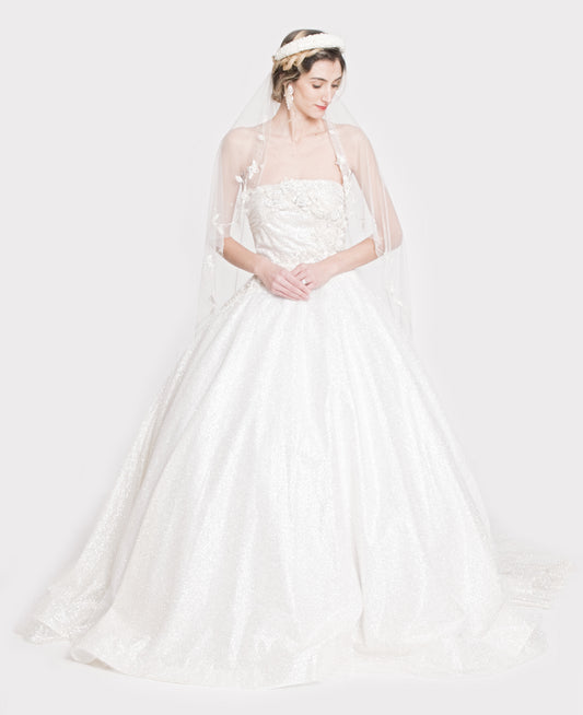 THE AGAPE - ALL OVER SPARKLE BALLGOWN WITH 3D FLORAL EMBROIDERY