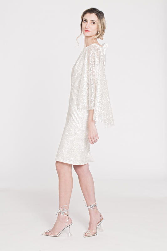 THE ASTRAL - HEAVY SPARKLE COCKTAIL DRESS WIT CAPE SLEEVES AND OPEN BACK DETAIL