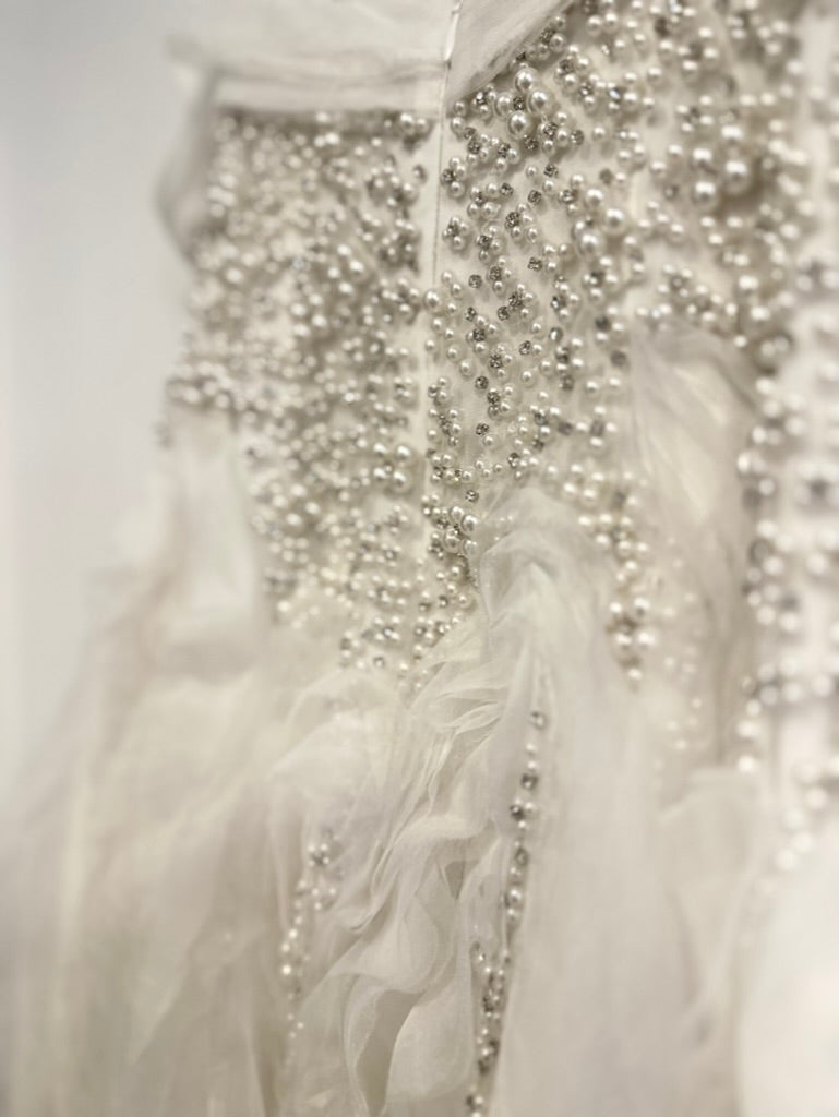 IVORY RUFFLE PEARL DRESS