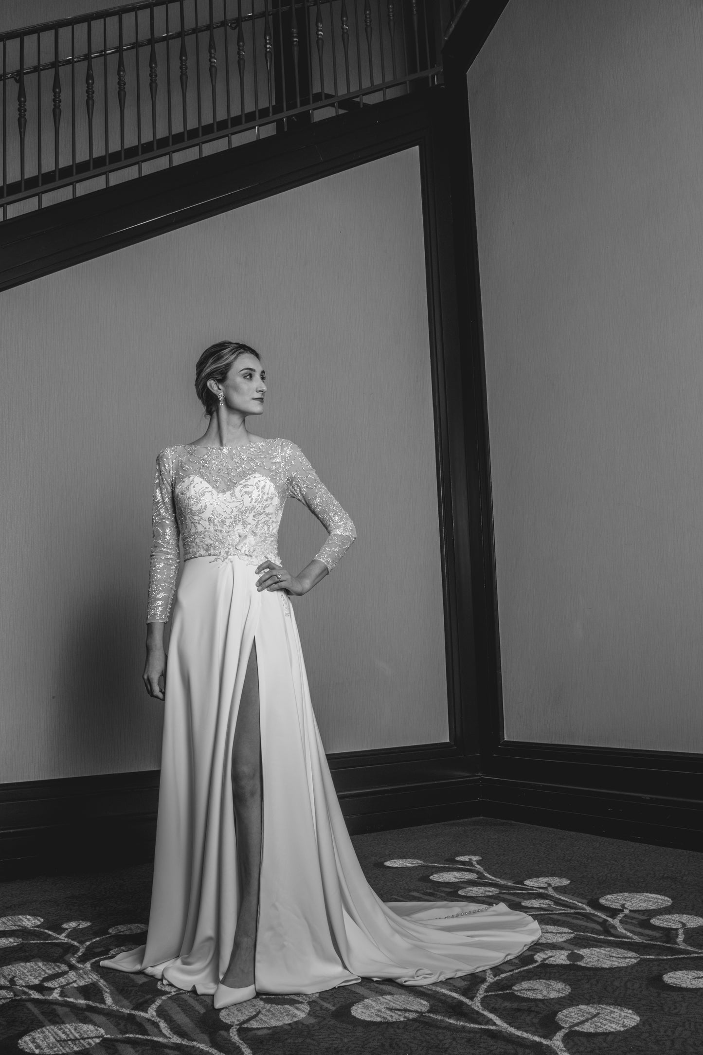 THE DAZZLING LADY - PLEATED CREPE GOWN WITH SPARKLE TULLE BODICE