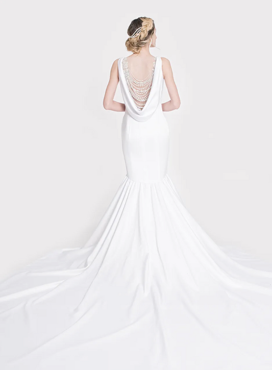 THE DIVINE - MERMAID GOWN WITH PEARL DRAPED BACK