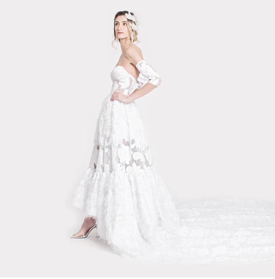 THE EROS - HIGH LOW FAUX FEATHER GOWN