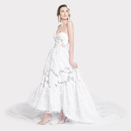 THE EROS - HIGH LOW FAUX FEATHER GOWN