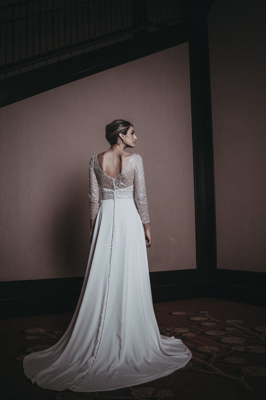 THE DAZZLING LADY - PLEATED CREPE GOWN WITH SPARKLE TULLE BODICE